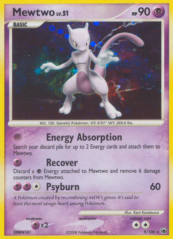 Mewtwo Pokemon card (9/100, Majestic Dawn)