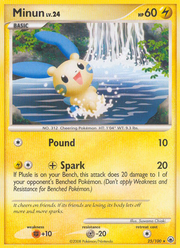 Minun Pokemon card (25/100, Majestic Dawn)