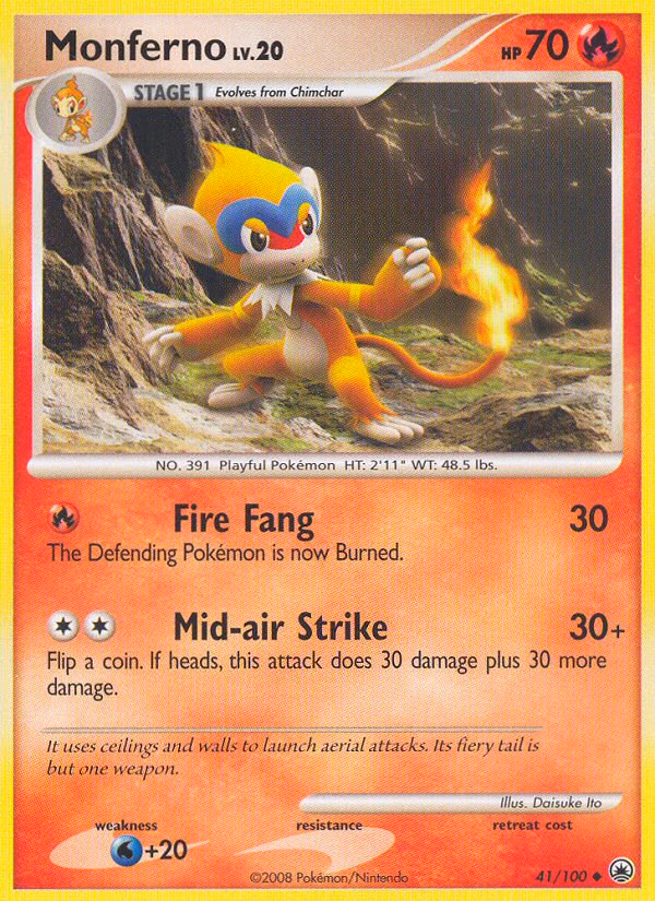 Monferno Pokemon card (41/100, Majestic Dawn)