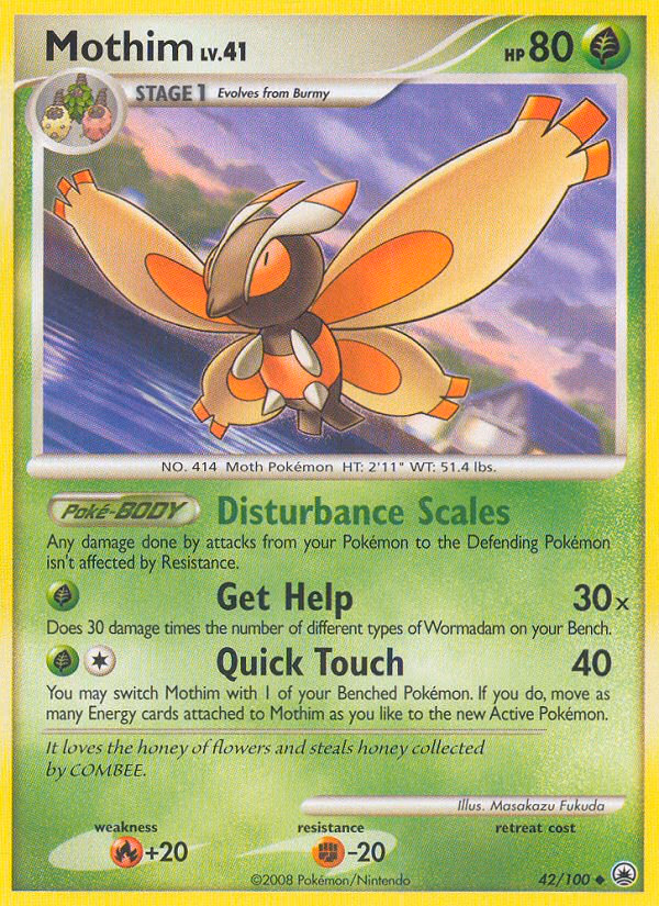Mothim Pokemon card (42/100, Majestic Dawn)