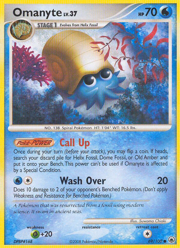 Omanyte Pokemon card (69/100, Majestic Dawn)