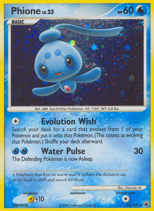 Phione Pokemon card (12/100, Majestic Dawn)