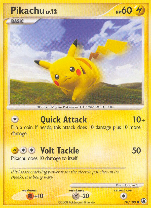 Pikachu Pokemon card (70/100, Majestic Dawn)