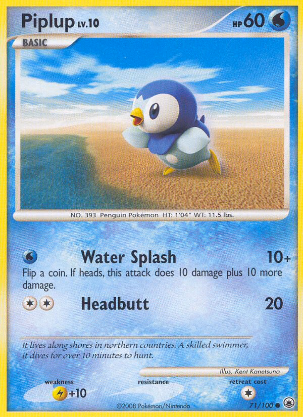 Piplup Pokemon card (71/100, Majestic Dawn)