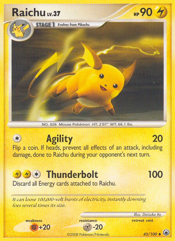 Raichu Pokemon card (45/100, Majestic Dawn)