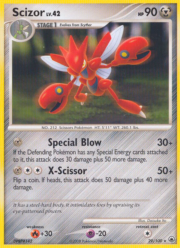 Scizor Pokemon card (29/100, Majestic Dawn)