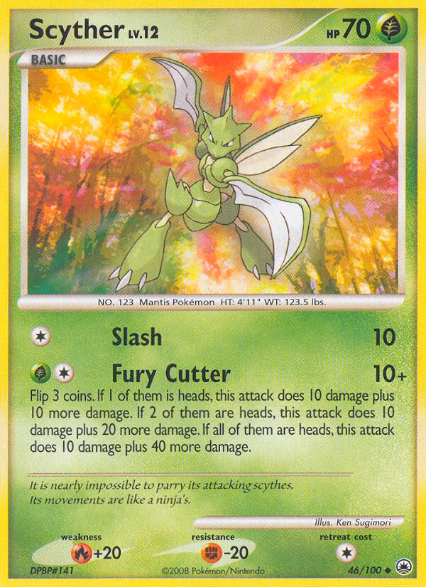 Scyther Pokemon card (46/100, Majestic Dawn)
