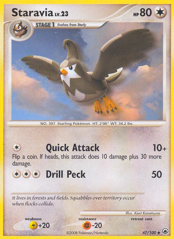 Staravia Pokemon card (47/100, Majestic Dawn)