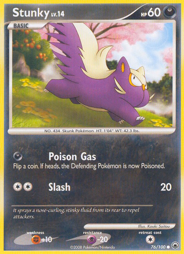 Stunky Pokemon card (76/100, Majestic Dawn)