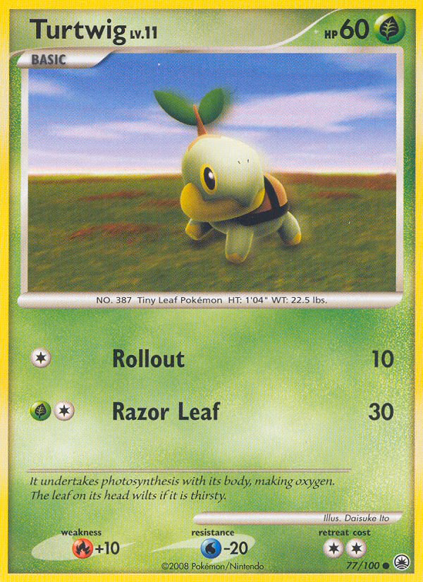 Turtwig Pokemon card (77/100, Majestic Dawn)