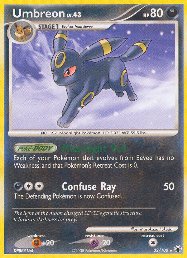 Umbreon Pokemon card (32/100, Majestic Dawn)