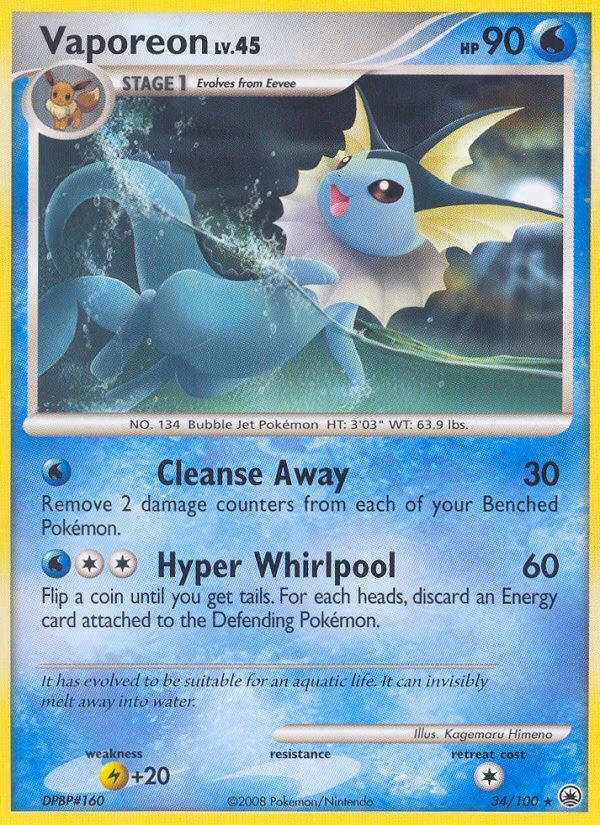 Vaporeon Pokemon card (34/100, Majestic Dawn)