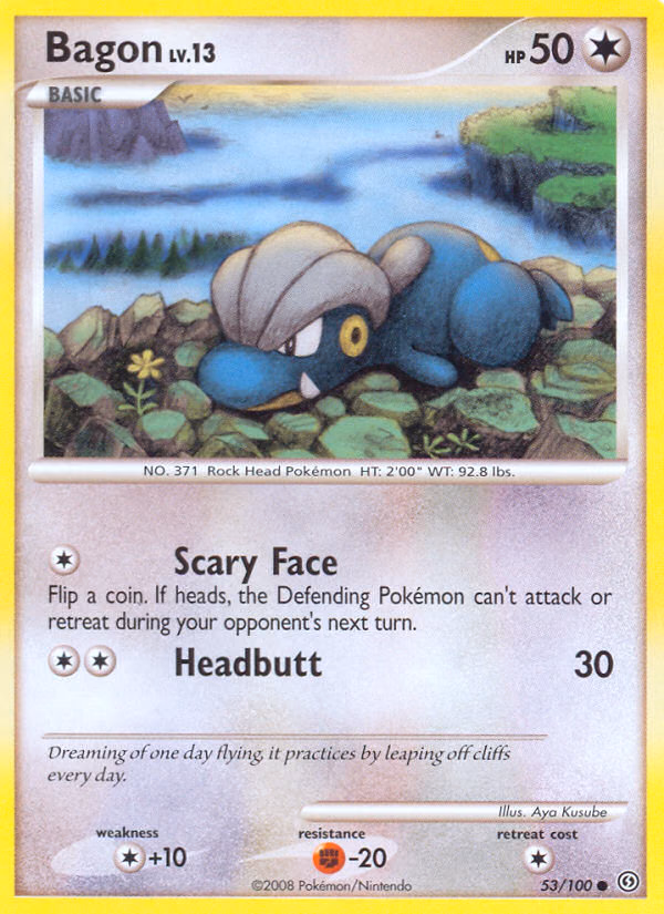 Bagon Pokemon card (53/100, Stormfront)