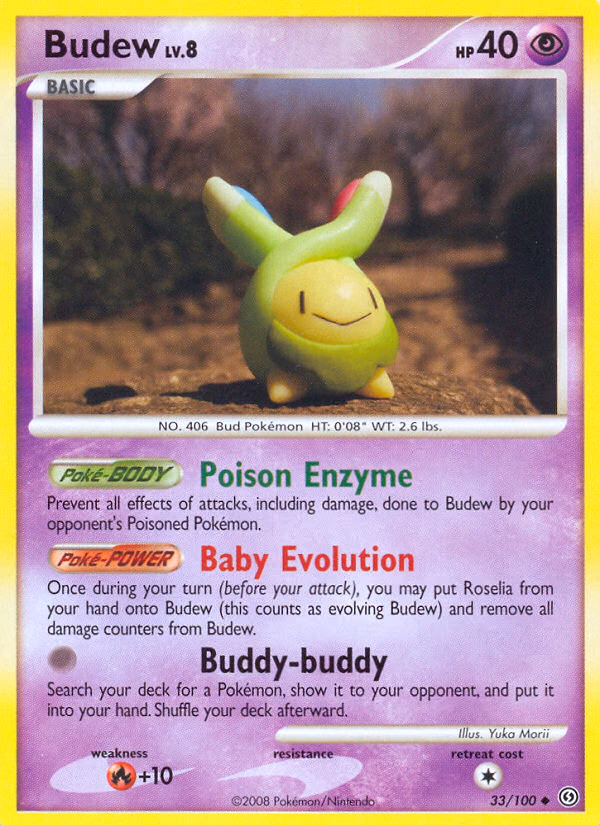 Budew Pokemon card (33/100, Stormfront)