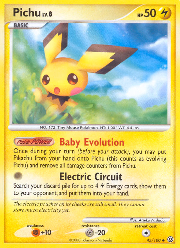 Pichu Pokemon card (45/100, Stormfront)