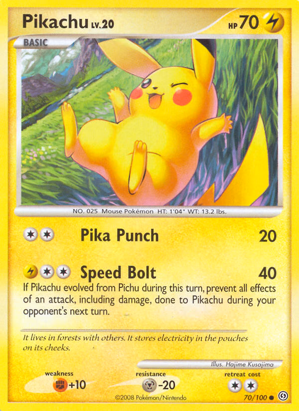 Pikachu Pokemon card (70/100, Stormfront)