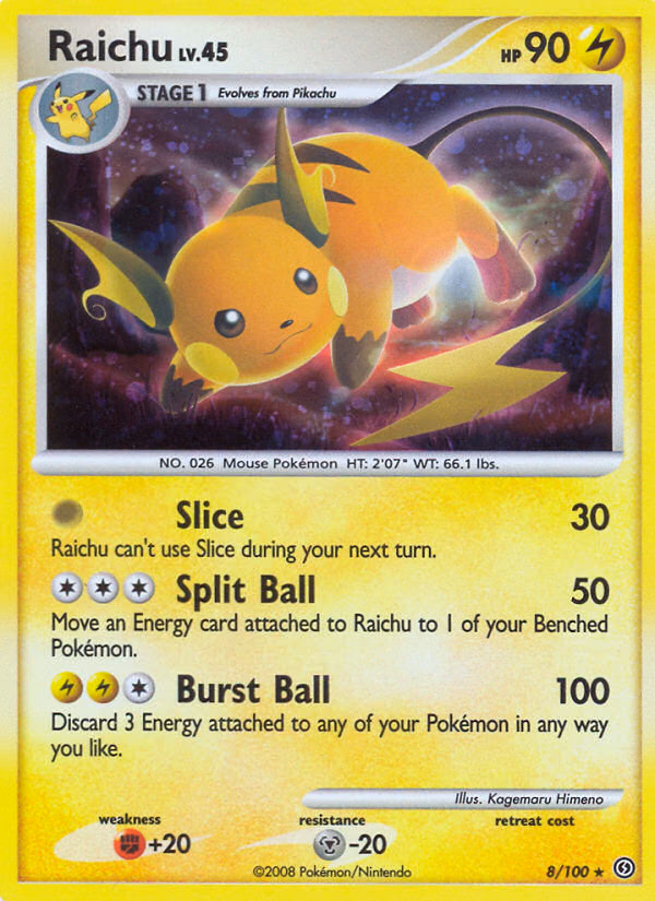Raichu Pokemon card (8/100, Stormfront)