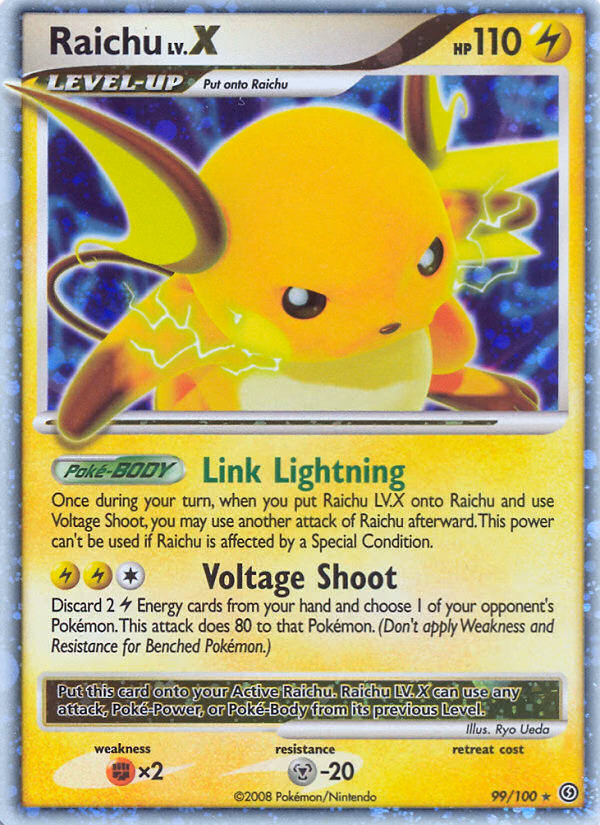 Raichu LV.X Pokemon card (99/100, Stormfront)