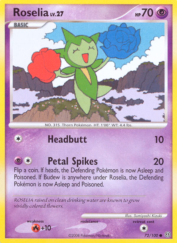 Roselia Pokemon card (72/100, Stormfront)