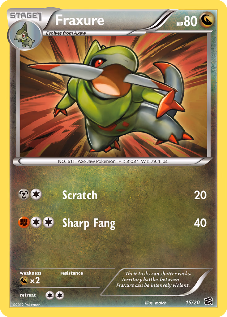 Fraxure Pokemon card (15/20, Dragon Vault)