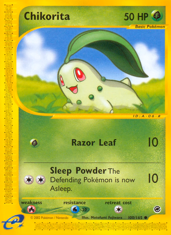Chikorita Pokemon card (100/165, Expedition Base Set)