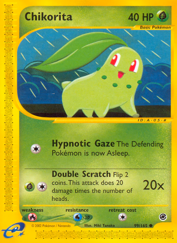 Chikorita Pokemon card (99/165, Expedition Base Set)