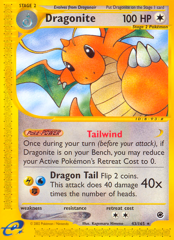 Dragonite Pokemon card (43/165, Expedition Base Set)