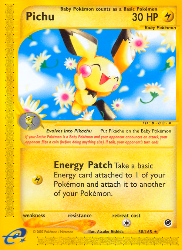 Pichu Pokemon card (58/165, Expedition Base Set)