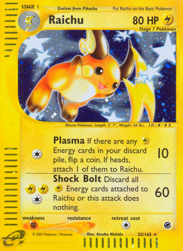 Raichu Pokemon card (25/165, Expedition Base Set)
