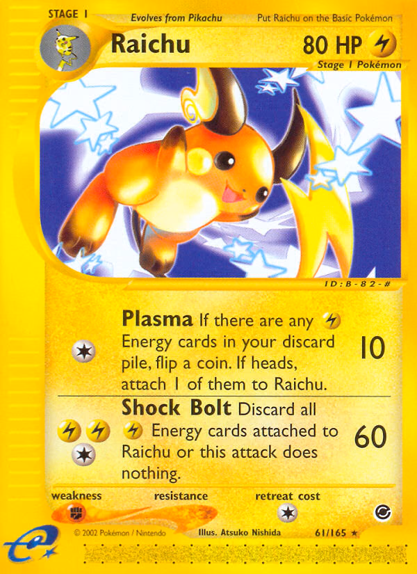 Raichu Pokemon card (61/165, Expedition Base Set)