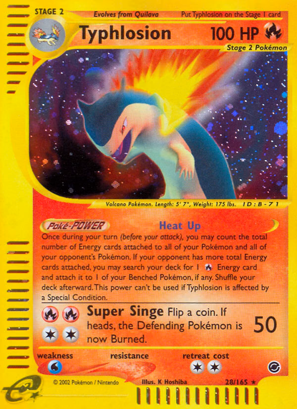 Typhlosion Pokemon card (28/165, Expedition Base Set)