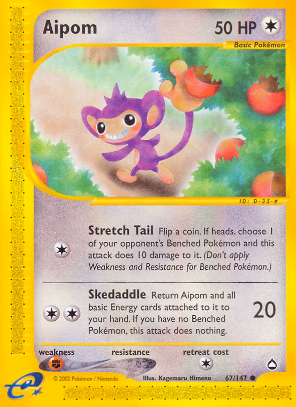 Aipom Pokemon card (67/147, Aquapolis)