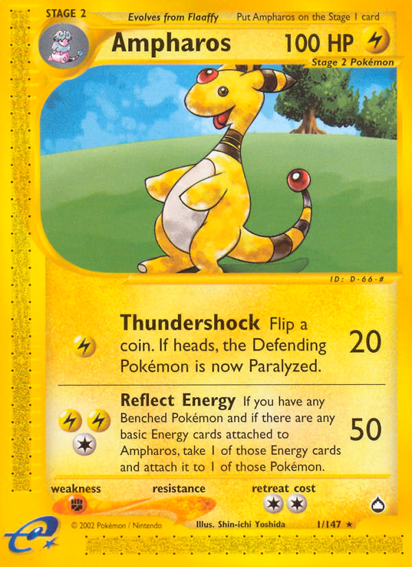 Ampharos Pokemon card (1/147, Aquapolis)