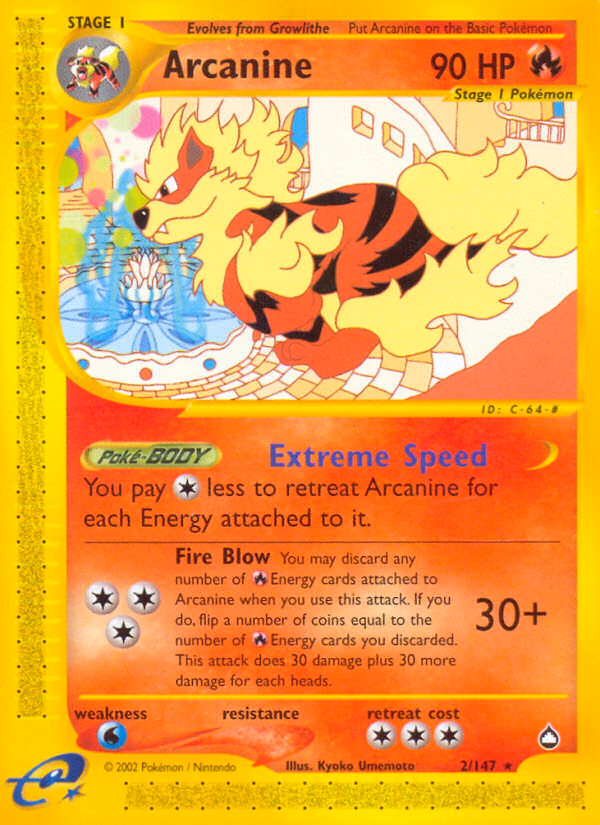 Arcanine Pokemon card (2/147, Aquapolis)