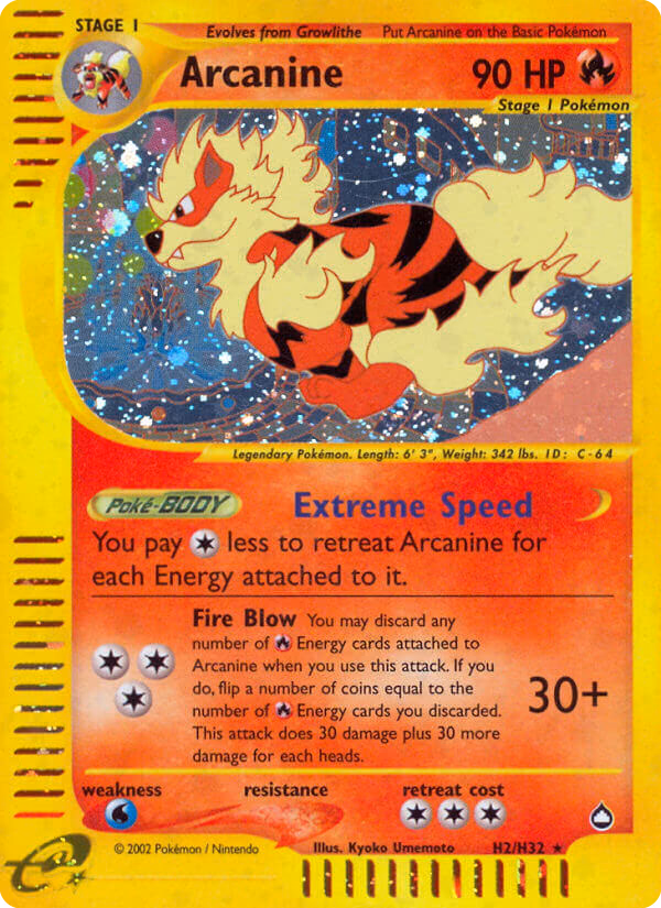 Arcanine Pokemon card (H2/H32, Aquapolis)