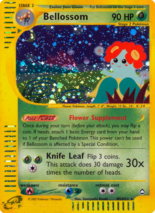 Bellossom Pokemon card (H5/H32, Aquapolis)