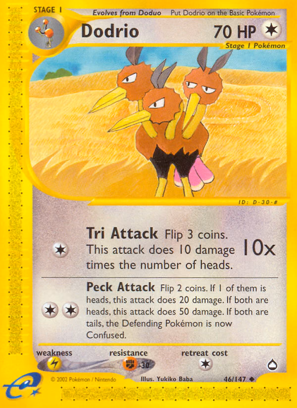 Dodrio Pokemon card (46/147, Aquapolis)