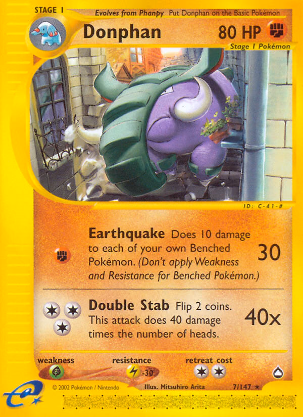 Donphan Pokemon card (7/147, Aquapolis)
