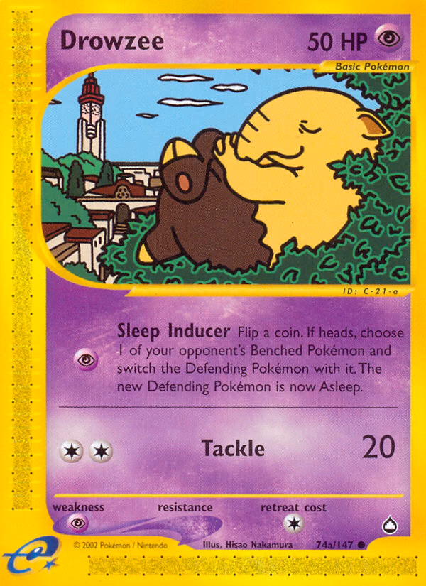 Drowzee Pokemon card (74/147, Aquapolis)