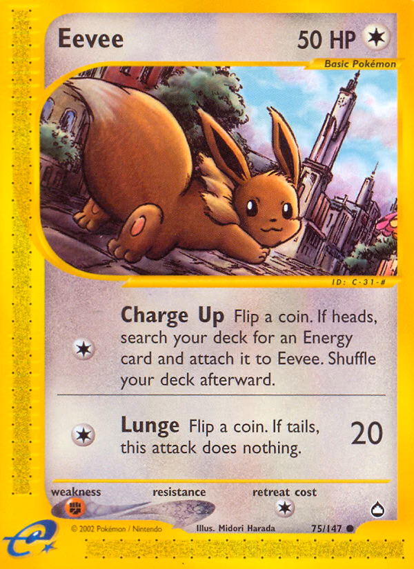 Eevee Pokemon card (75/147, Aquapolis)