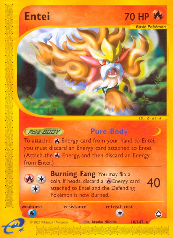 Entei Pokemon card (10/147, Aquapolis)