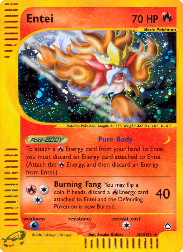 Entei Pokemon card (H8/H32, Aquapolis)