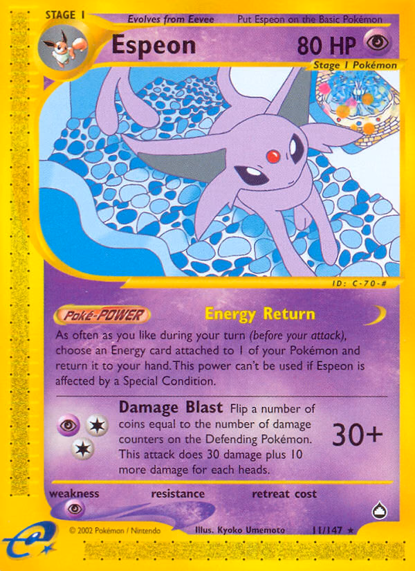Espeon Pokemon card (11/147, Aquapolis)