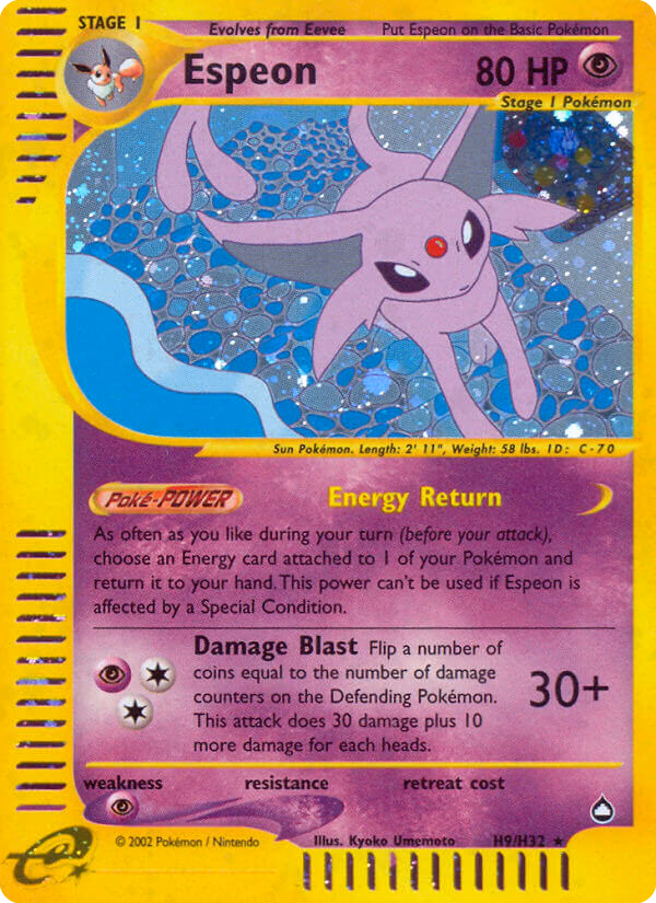 Espeon Pokemon card (H9/H32, Aquapolis)