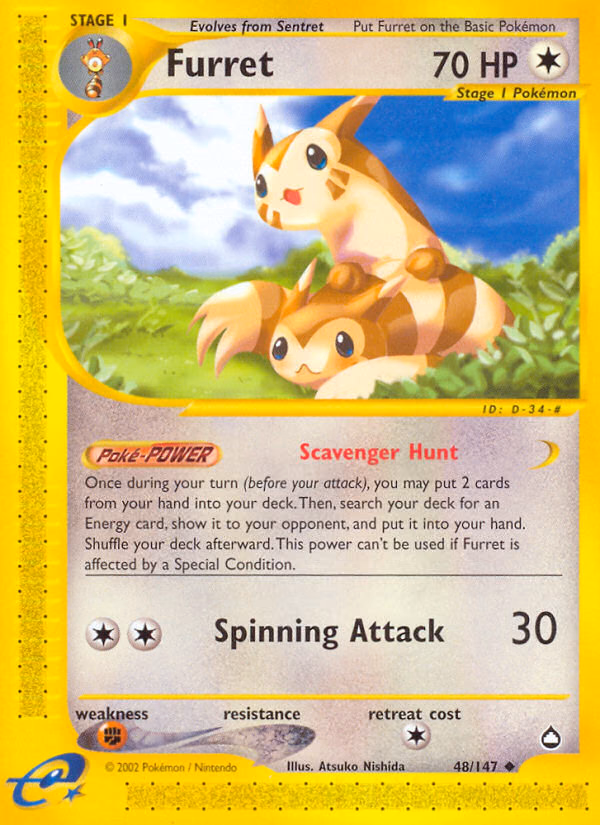 Furret Pokemon card (48/147, Aquapolis)
