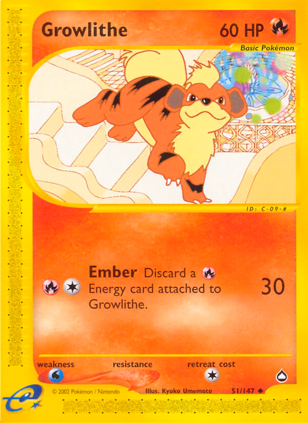 Growlithe Pokemon card (51/147, Aquapolis)