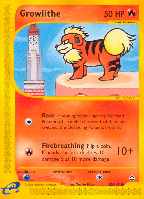 Growlithe Pokemon card (80/147, Aquapolis)