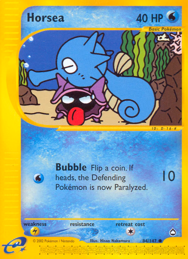 Horsea Pokemon card (84/147, Aquapolis)