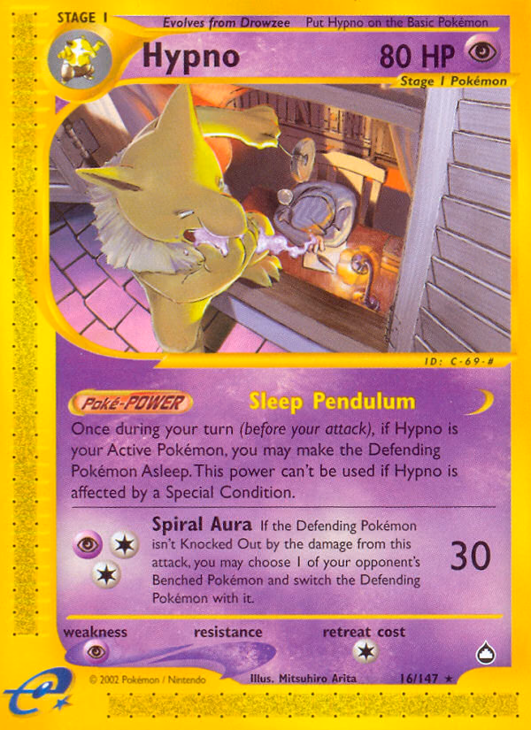 Hypno Pokemon card (16/147, Aquapolis)