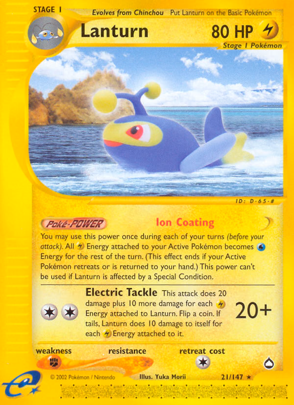 Lanturn Pokemon card (21/147, Aquapolis)